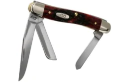 Case Medium Stockman Crimson Red Peach Seed Jigged Bone, 27382, 6318 SS Pocket Knife