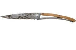Deejo Wood One-Hand 37g Deer, Juniper Wood 1CB000546 Serrated Pocket Knife